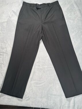 Bachrach Mens Dress Pants 36x32 Black Pinstripe Flat Front NWT Career Slacks